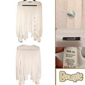 Animale White Open Front Knit Cardigan Sweater Women’s XL Asymmetrical Hem
